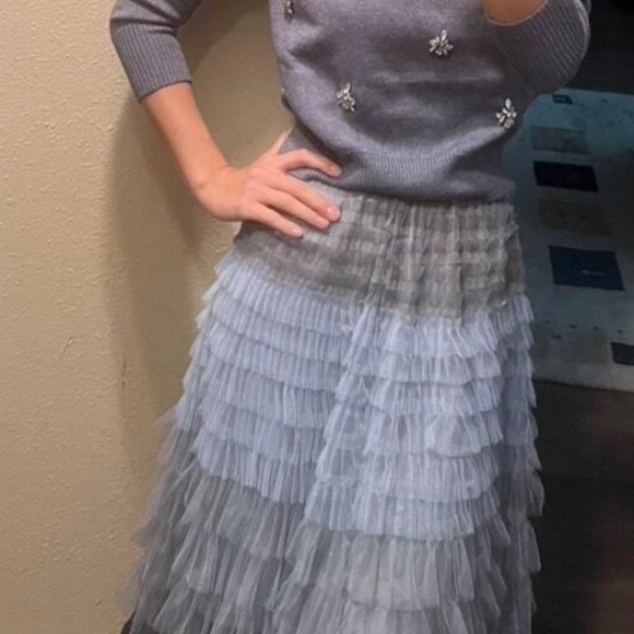 Classic Color Block Stretchy Waist Layered Tulle Maxi Skirt - Picture 5 of 10